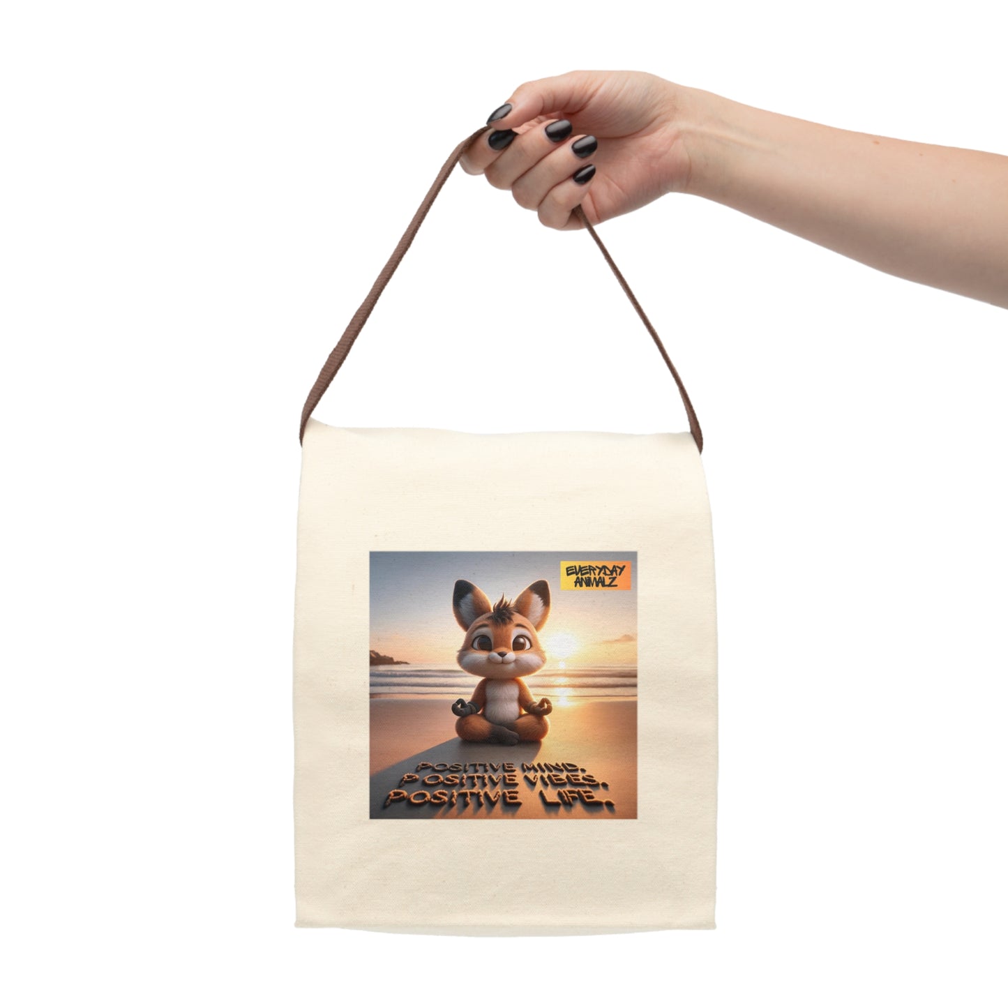 Canvas Lunch Bag With Strap - Positive Mind. Positive Vibes. Positive Life