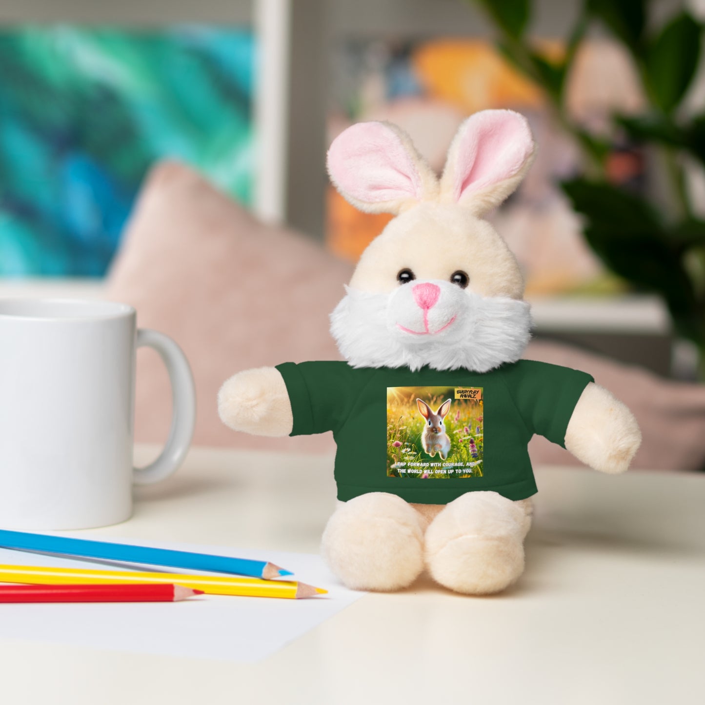 Stuffed Bunny with Tee - Leap forward with courage, and the world will open up to you.