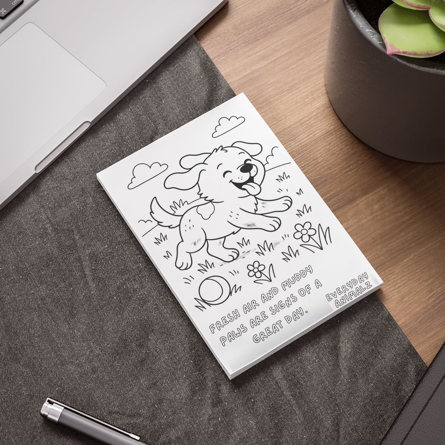 50 Page 4" x 6" Coloring Note Pad with Playful Puppy Design, Cute Stationery, Gift for Dog Lovers, Creative Office Supplies, Inspirational Notes