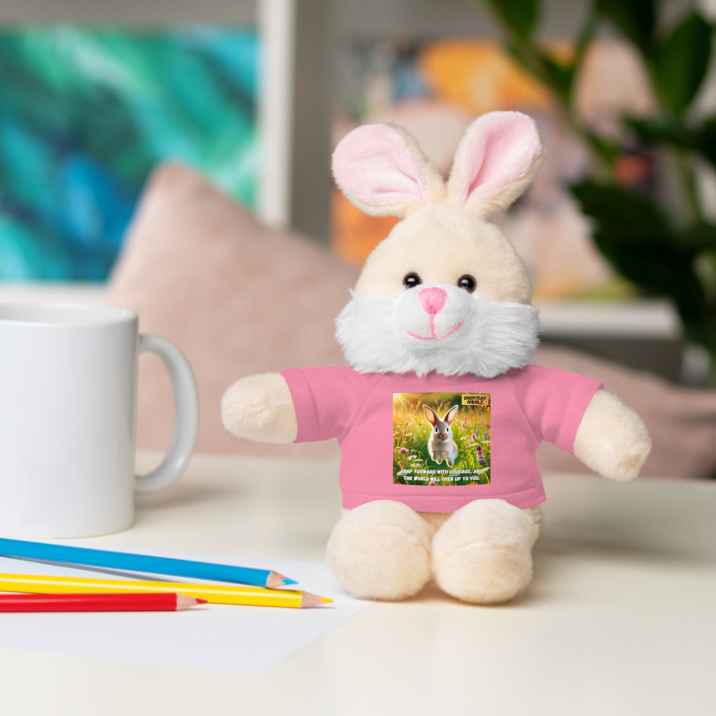 Stuffed Bunny with Tee - Leap forward with courage, and the world will open up to you.