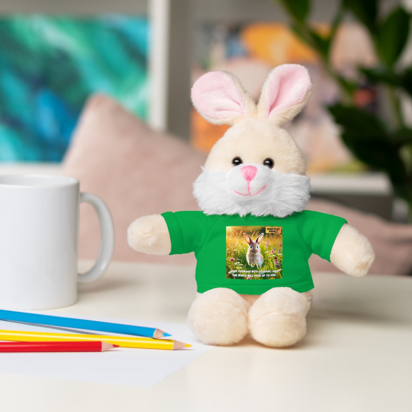 Stuffed Bunny  with Tee - Leap forward with courage, and the world will open up to you.