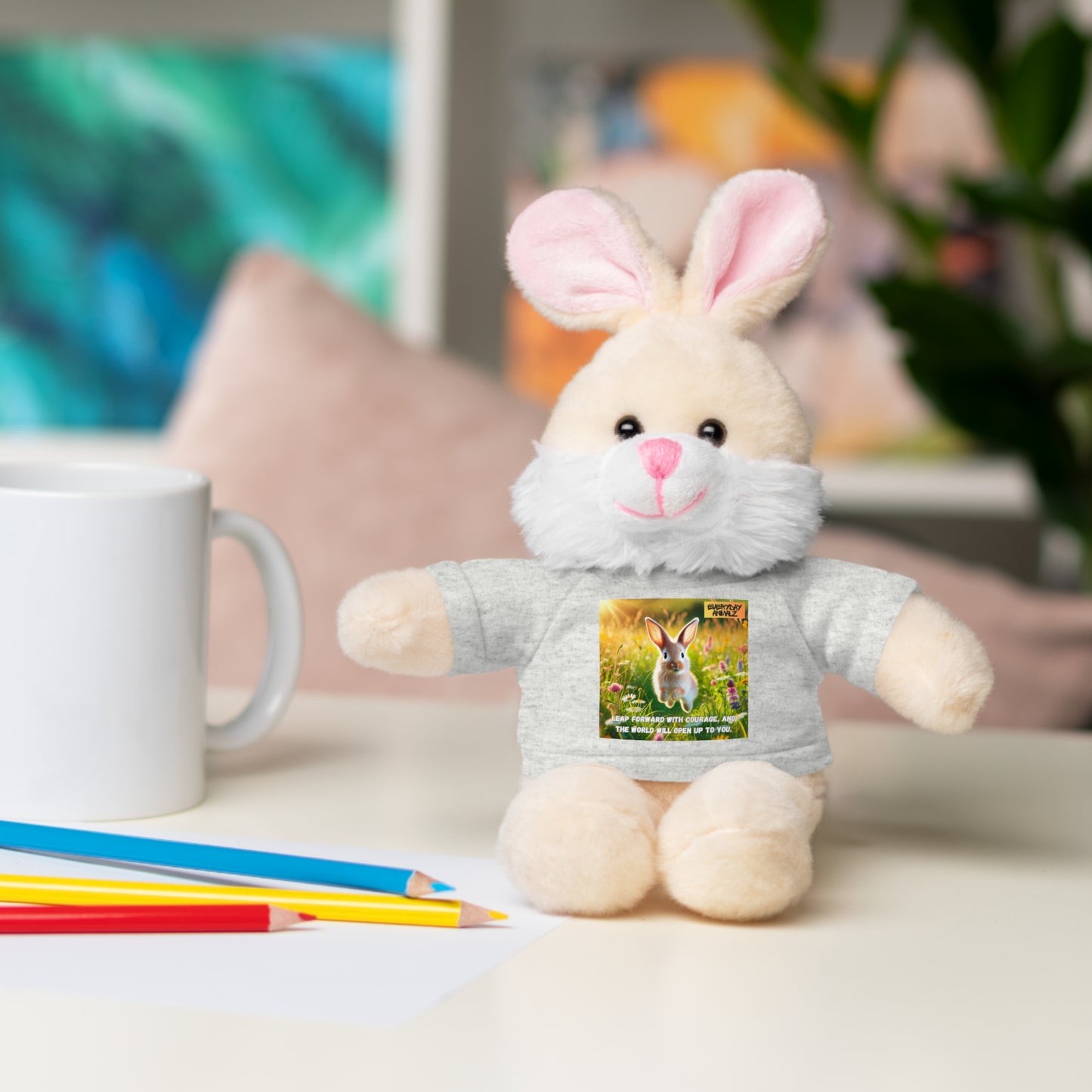 Stuffed Bunny  with Tee - Leap forward with courage, and the world will open up to you.