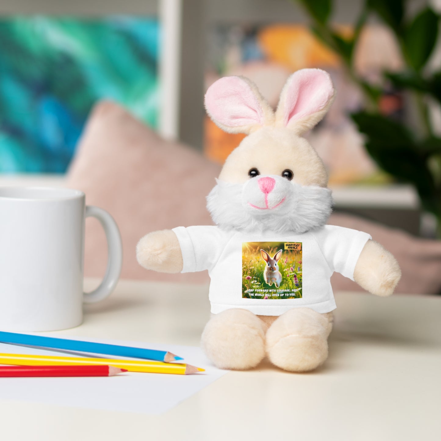 Stuffed Bunny  with Tee - Leap forward with courage, and the world will open up to you.