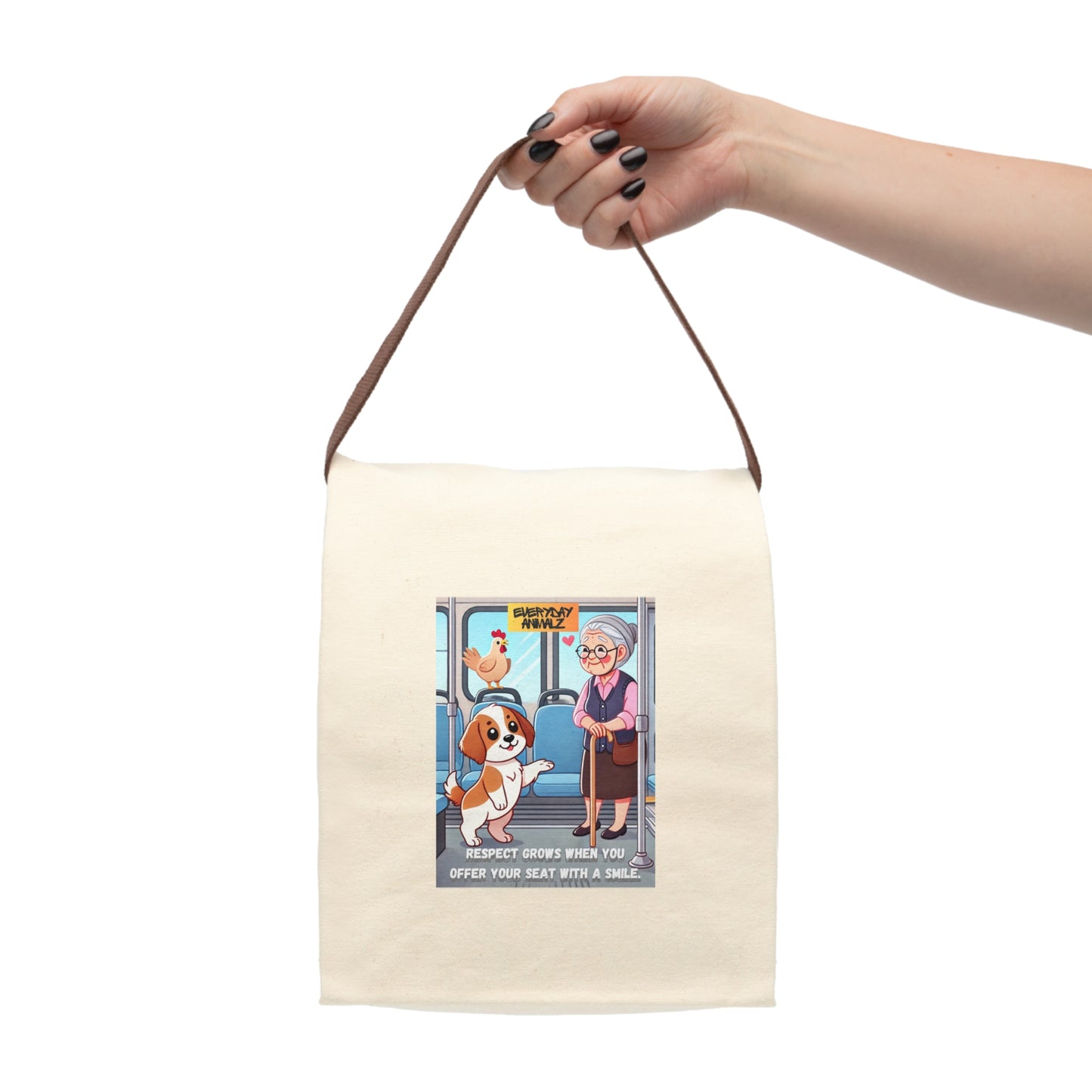 Respect grows when you offer your seat with a smile. - Canvas Lunch Bag With Strap