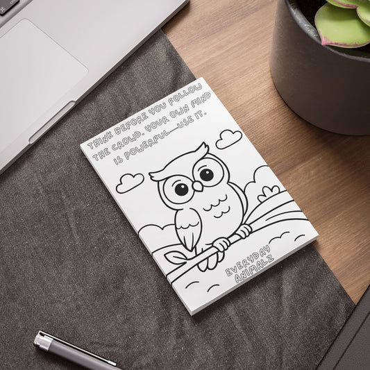 50 page 4" x 6" Coloring Owl Post It  Note Pads, Inspirational Stationery, Motivational Gifts, Mindfulness Tools, Creative Journals