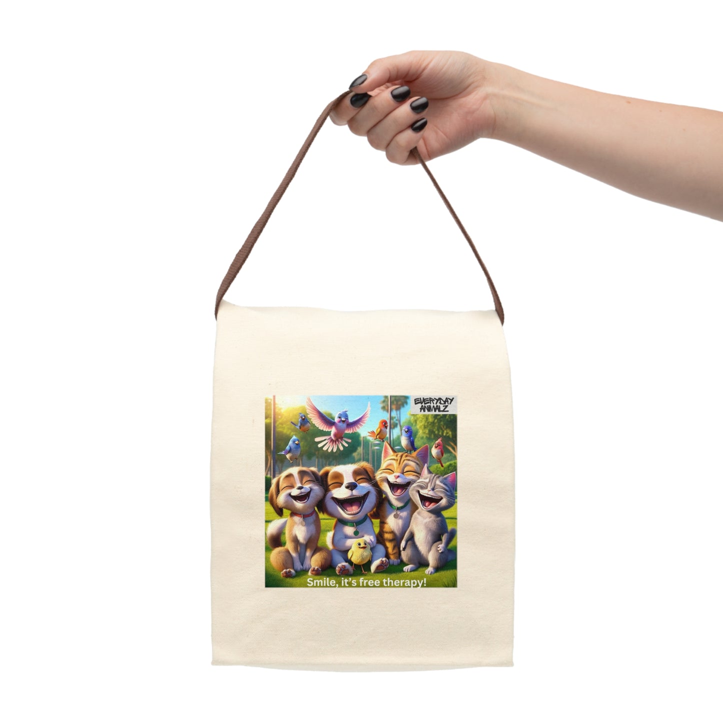 Smile, It's Free Therapy - Canvas Lunch Bag With Strap