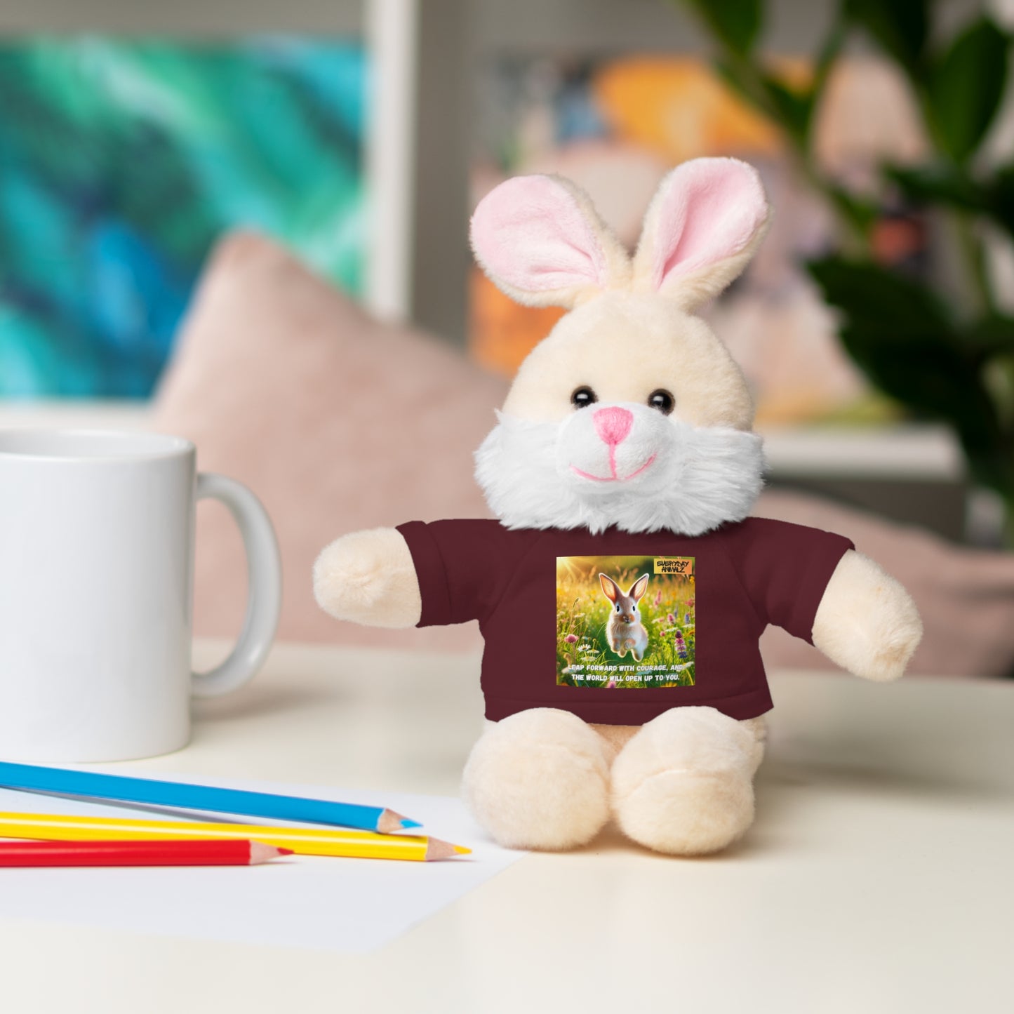 Stuffed Bunny  with Tee - Leap forward with courage, and the world will open up to you.