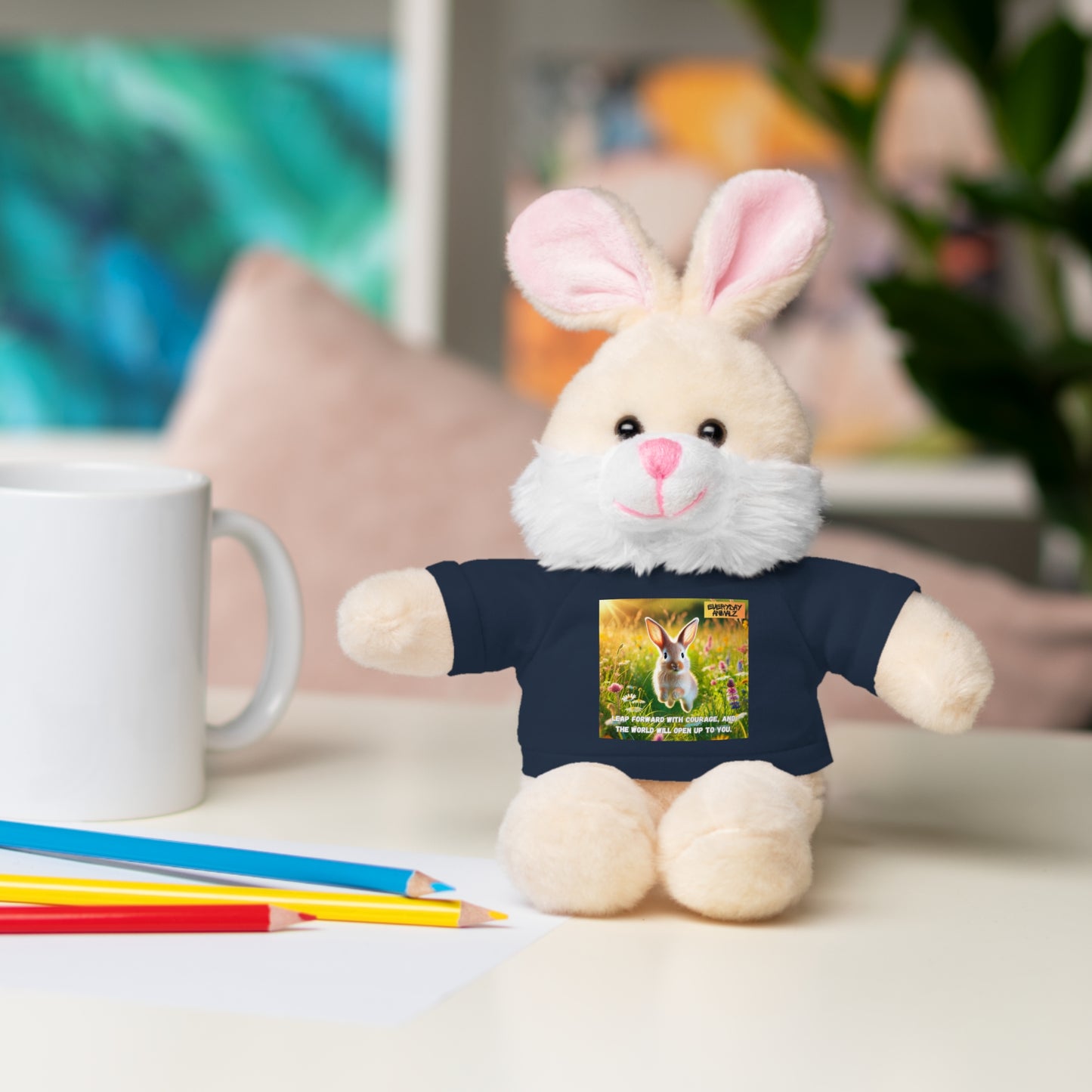 Stuffed Bunny  with Tee - Leap forward with courage, and the world will open up to you.