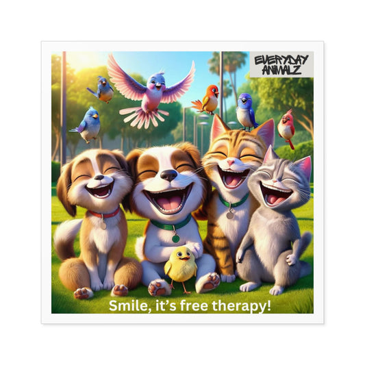 Smile, It's Free Therapy - Square Stickers, Indoor\Outdoor