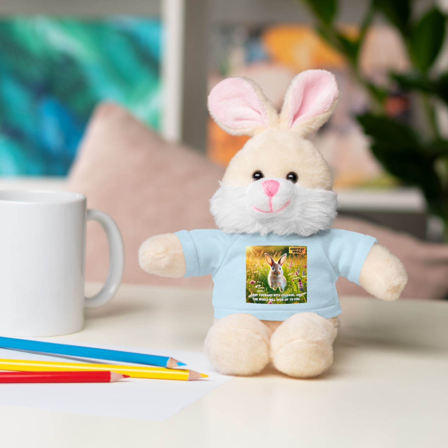 Stuffed Bunny  with Tee - Leap forward with courage, and the world will open up to you.