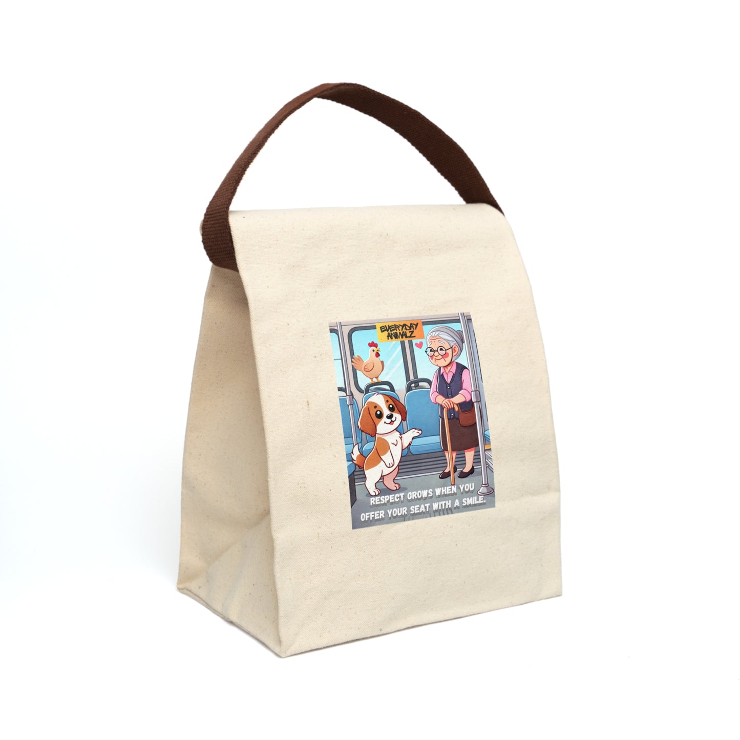 Respect grows when you offer your seat with a smile. - Canvas Lunch Bag With Strap