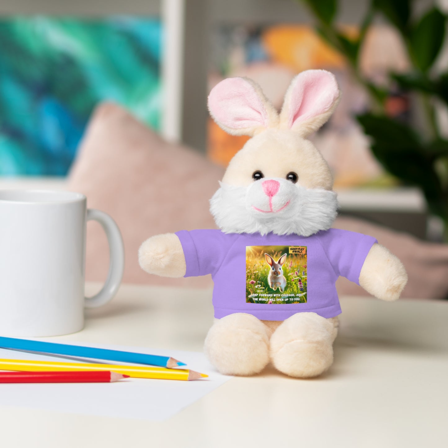 Stuffed Bunny  with Tee - Leap forward with courage, and the world will open up to you.