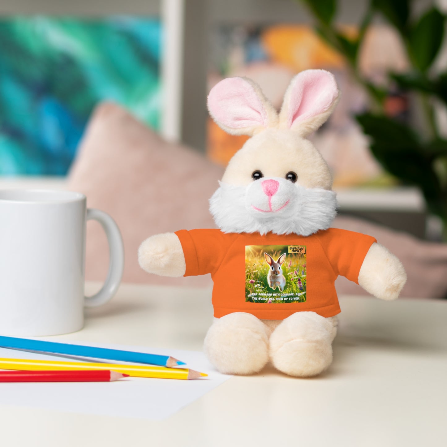 Stuffed Bunny  with Tee - Leap forward with courage, and the world will open up to you.